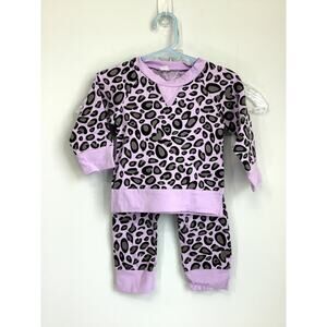Unbranded Lavender Purple Leopard Print Top & Pants Sweatsuit Kid’s Size 70 12M